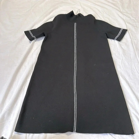 Zara black and white heavy knit dress mock turtleneck short sleeve M NWOT - Picture 1 of 6